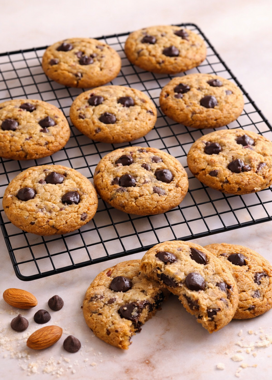 chocolate chip cookie on cooling tray